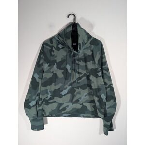 Old Navy Womens Green Camo Mock Neck Cropped Sweatshirt Sz L Sports Activewear